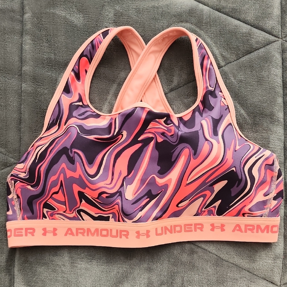 UA WOMEN'S UNDER ARMOUR MID CROSSBACK PRINT SPORTS BRA